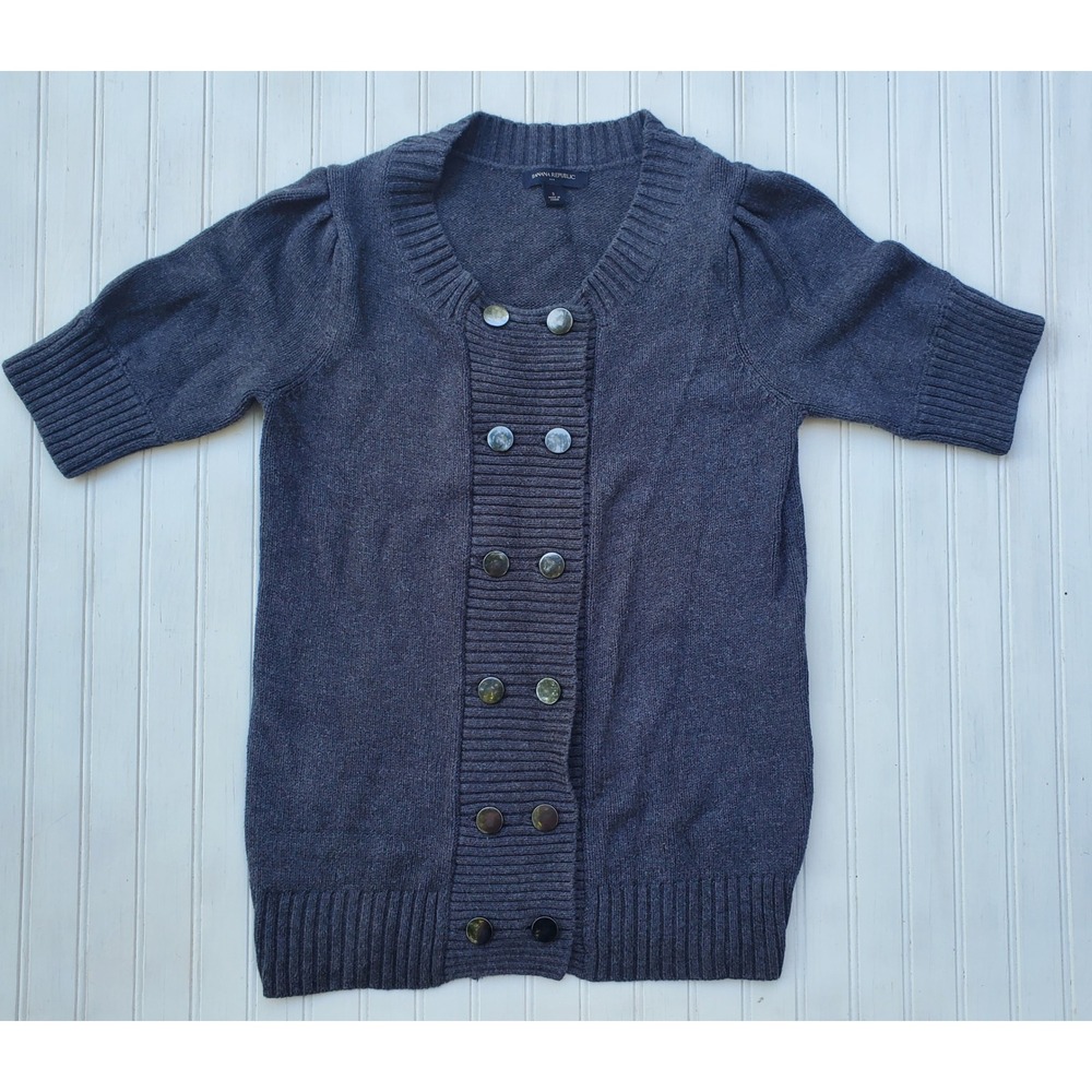 Banana Republic Gray Short Sleeve Double Breasted Cardigan Sweater Small